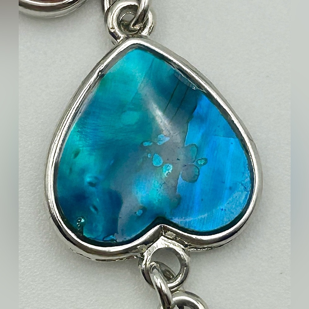Multicolor Heart Link Silver Tone Bracelet with Abalone Inlay - Picture 9 of 13